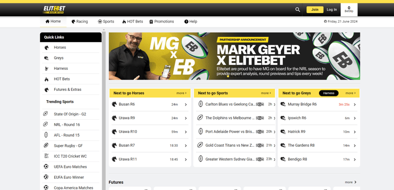EliteBet Betting Site Homepage Screenshot