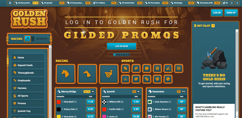Golden Rush Betting Site Homepage Screenshot